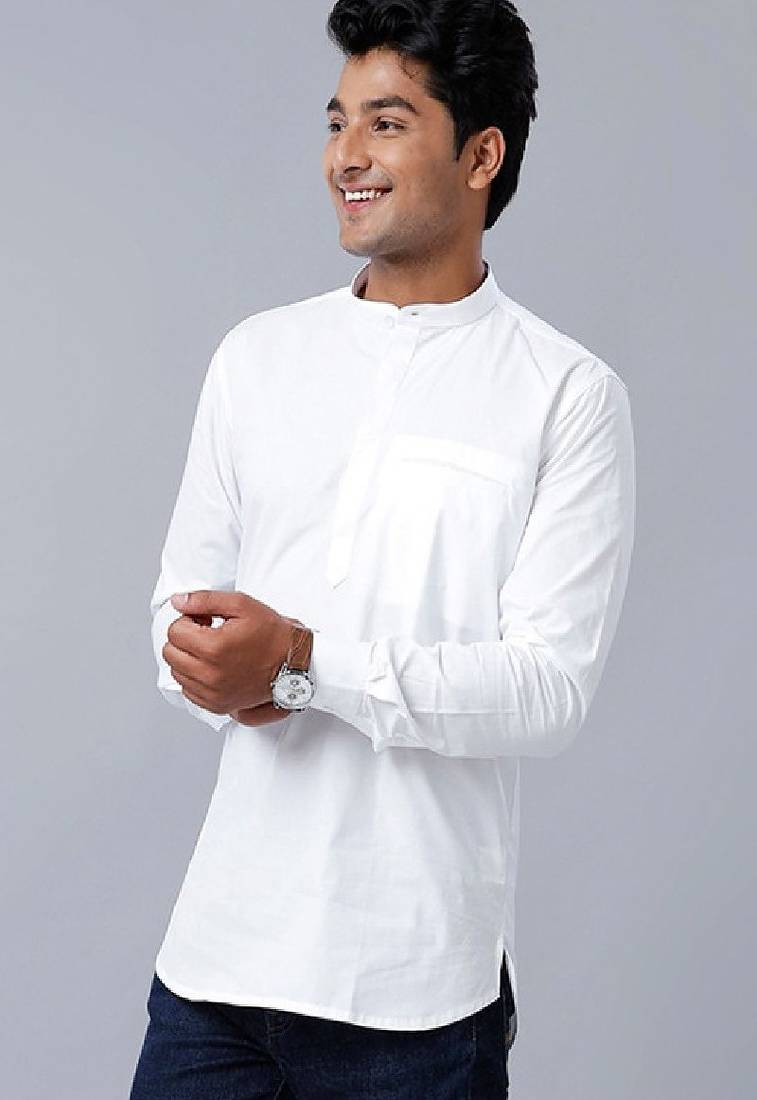 White regular mandarin collar straight kurta