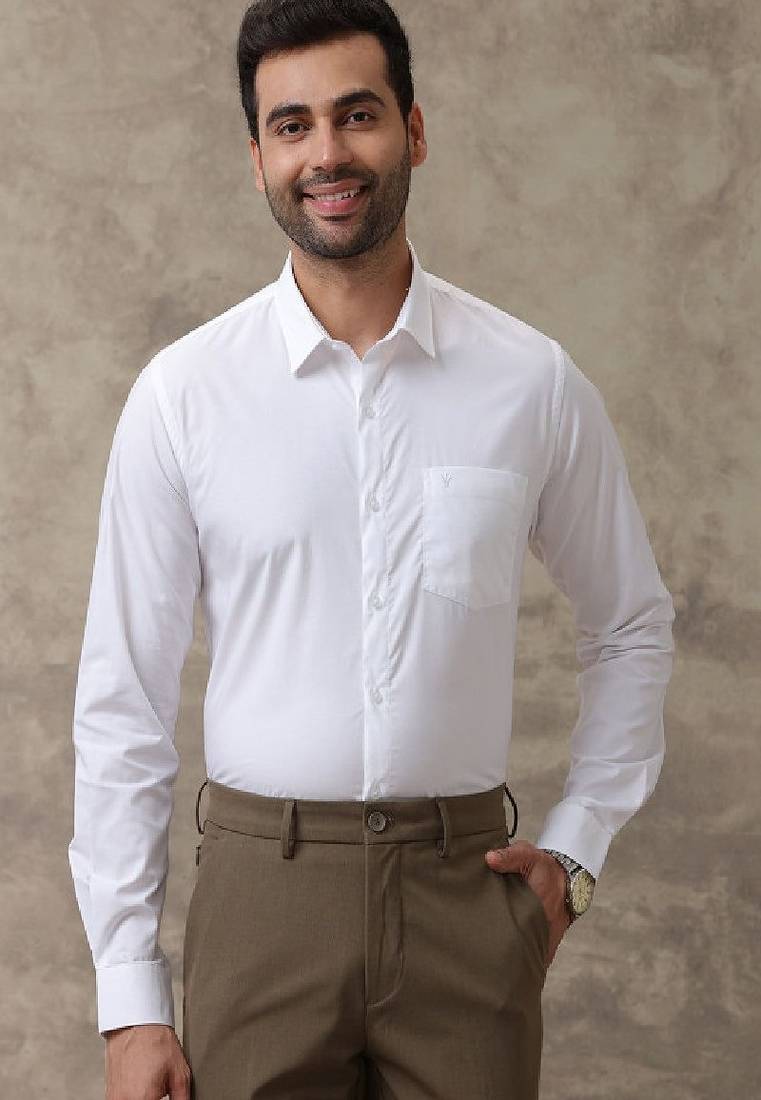White plain cotton formal shirt - spread collar - men shirts