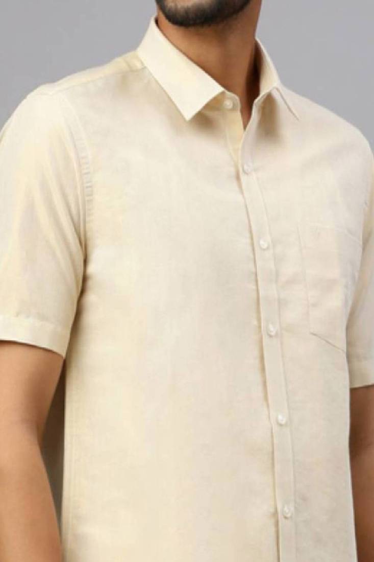 Beige plain cotton shirt - men
