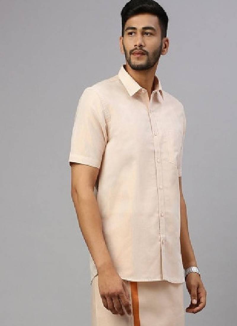 Copper shirt cotton blend dhoti set - men shirts
