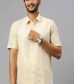 Beige plain cotton classic men shirt