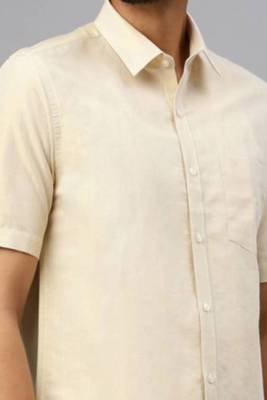 beige plain cotton classic men shirt 3