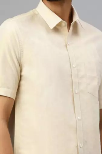 Beige plain cotton classic men shirt