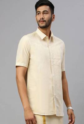 beige plain cotton classic men shirt 1