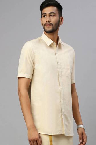 beige plain cotton classic men shirt