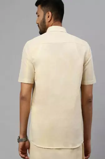 Beige plain cotton classic men shirt
