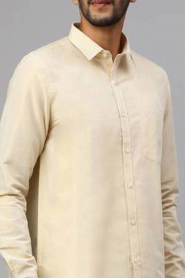 beige classic fit full sleeve cotton men's shirt 2