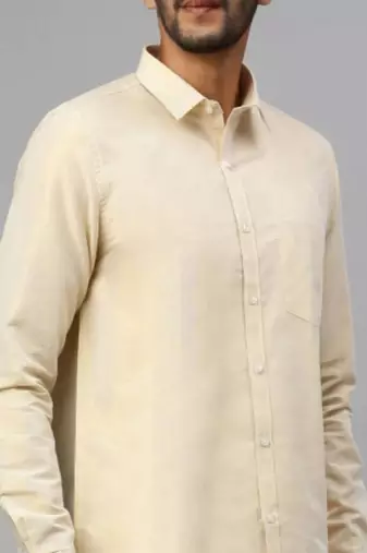 beige classic fit full sleeve cotton men's shirt