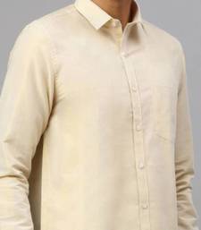 Beige plain cotton classic shirt - men-shirts