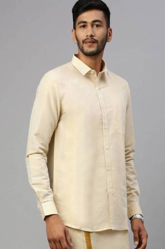 beige classic fit full sleeve cotton men's shirt