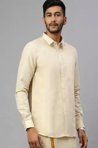 beige classic fit full sleeve cotton men's shirt