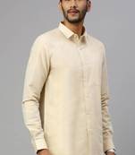 Beige plain cotton classic shirt - men-shirts