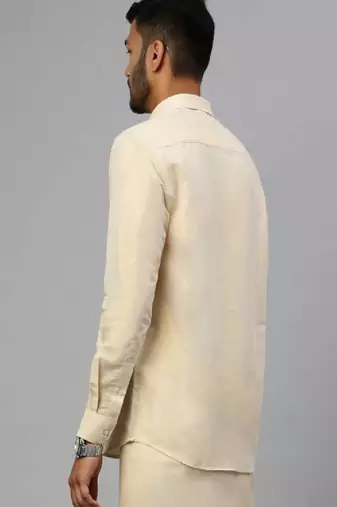 beige classic fit full sleeve cotton men's shirt