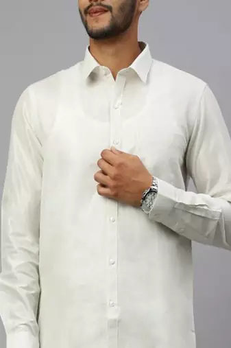 White plain cotton blend shirt & veshti - dhoti