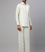 White plain cotton blend shirt & veshti - dhoti