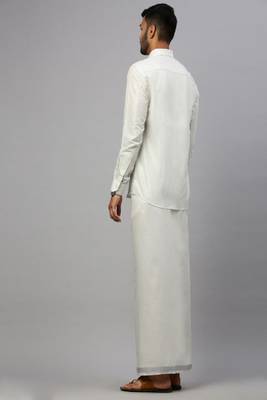 white plain cotton blend men's shirt and veshti dhoti set 3