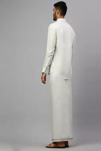 White plain cotton blend shirt & veshti - dhoti