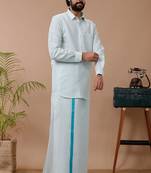 Green shirt dhoti cotton blend dhoti-kurta set