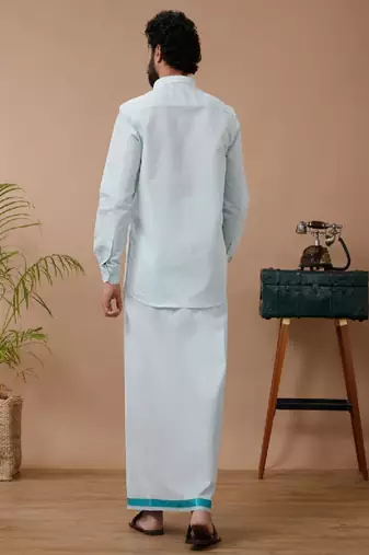 Green shirt dhoti cotton blend dhoti-kurta set