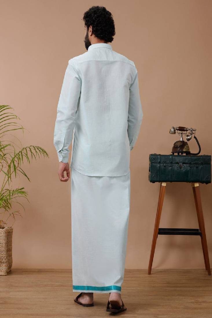 Green shirt dhoti cotton blend dhoti-kurta set