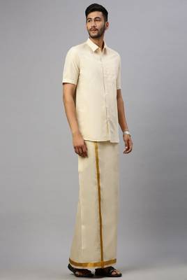 copper cotton blend shirt dhoti set with plain style 1