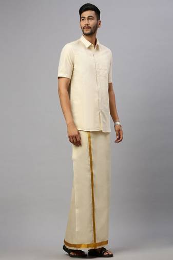 copper cotton blend shirt dhoti set with plain style