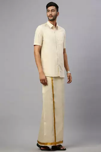 Copper plain cotton shirt with dhoti - men shirts
