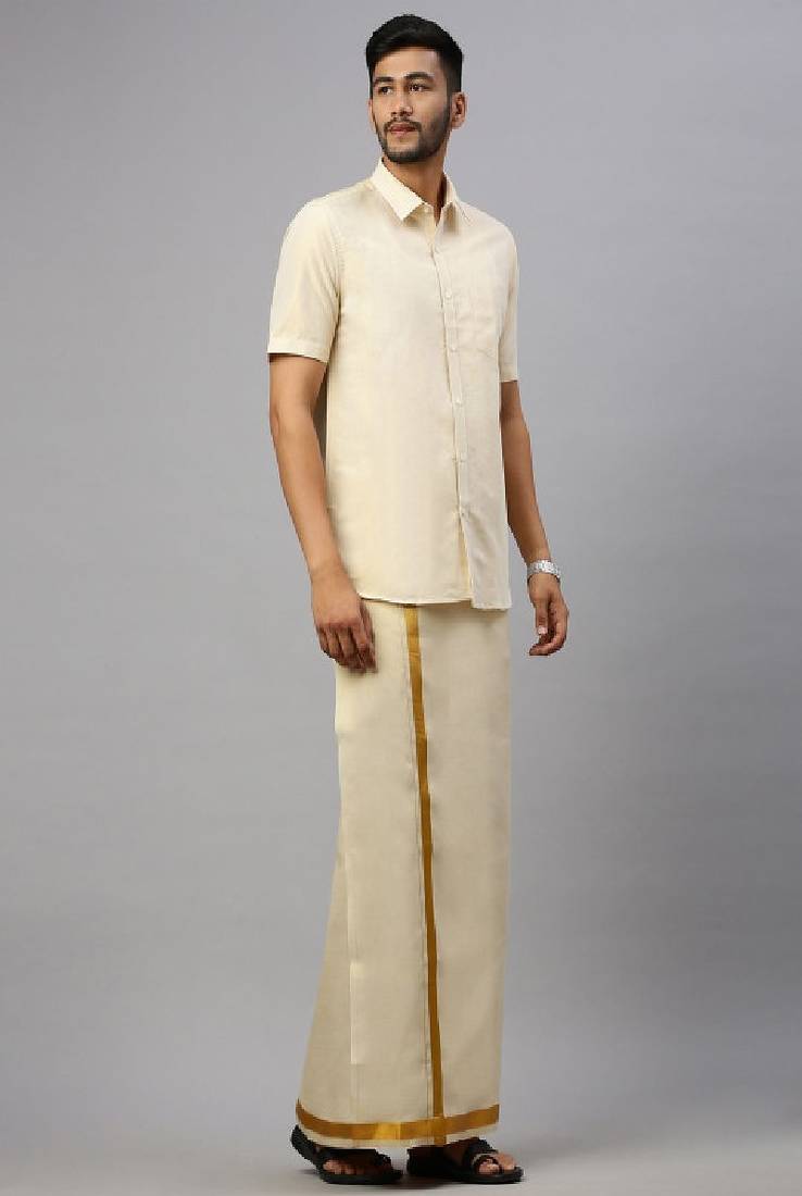 Copper plain cotton shirt with dhoti - men shirts