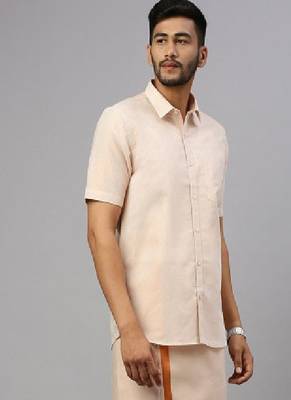 copper cotton blend shirt dhoti set with plain style 2