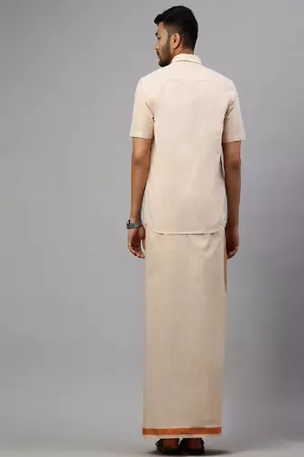 Copper plain cotton shirt with dhoti - men shirts