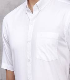 White plain cotton slim fit shirt men