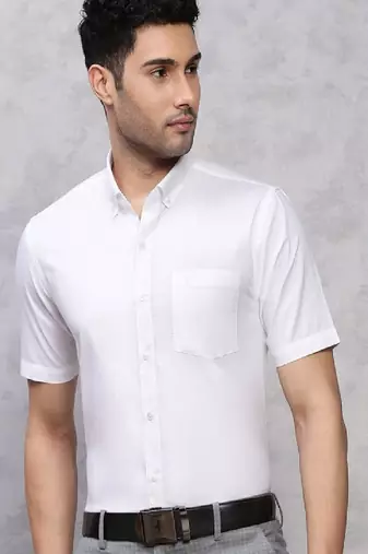 White plain cotton slim fit shirt men