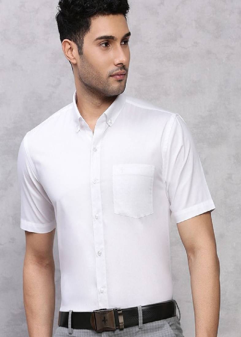 White plain cotton slim fit shirt men