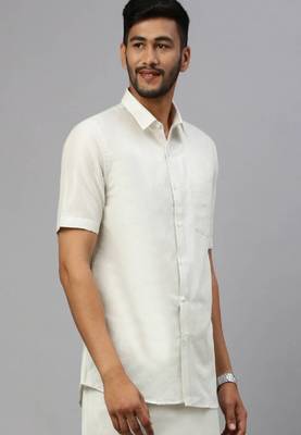 white cotton men shirt with short sleeve style 1