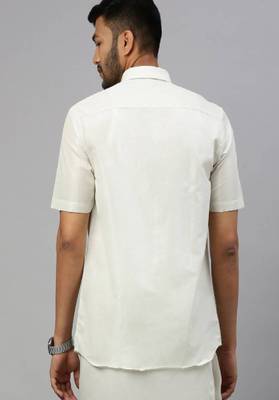 white cotton men shirt with short sleeve style 3