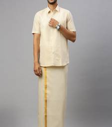 Ramraj men gold plain cotton blend shirt dhoti