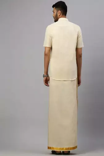 Ramraj men gold plain cotton blend shirt dhoti