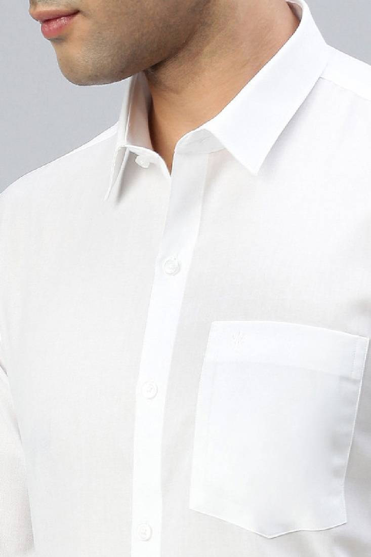 White plain cotton spread collar shirt - men shirts