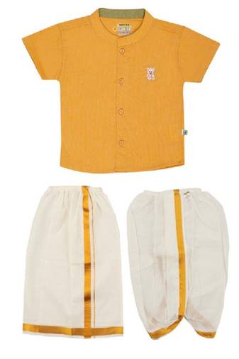 Yellow shirt cotton blend short sleeves mandarin collar infant kurta pajama