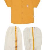 Yellow shirt cotton blend short sleeves mandarin collar infant kurta pajama