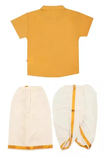 Yellow shirt cotton blend short sleeves mandarin collar infant kurta pajama
