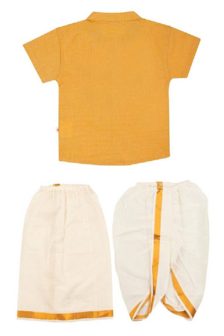 Yellow shirt cotton blend short sleeves mandarin collar infant kurta pajama