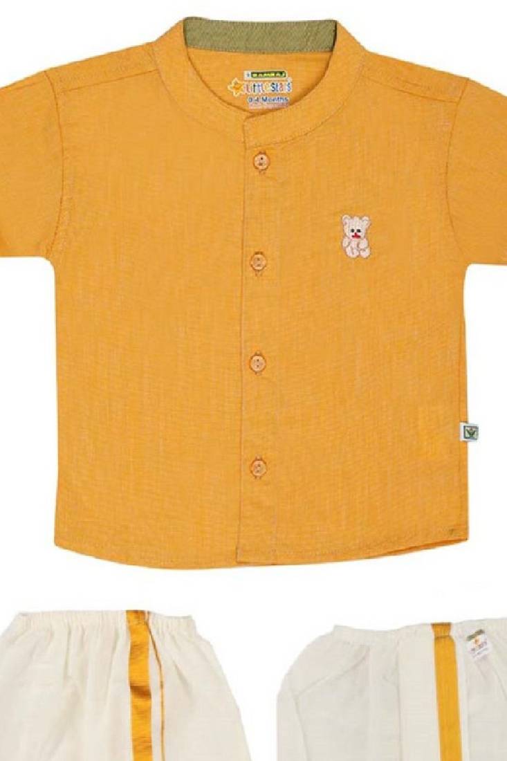 Yellow shirt cotton blend short sleeves mandarin collar infant kurta pajama