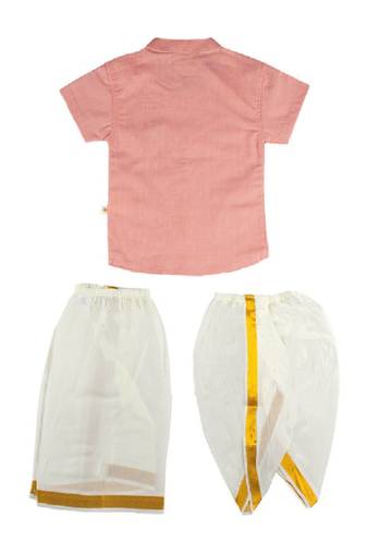 Pink plain cotton blend shirt veshti dhoti-kurta