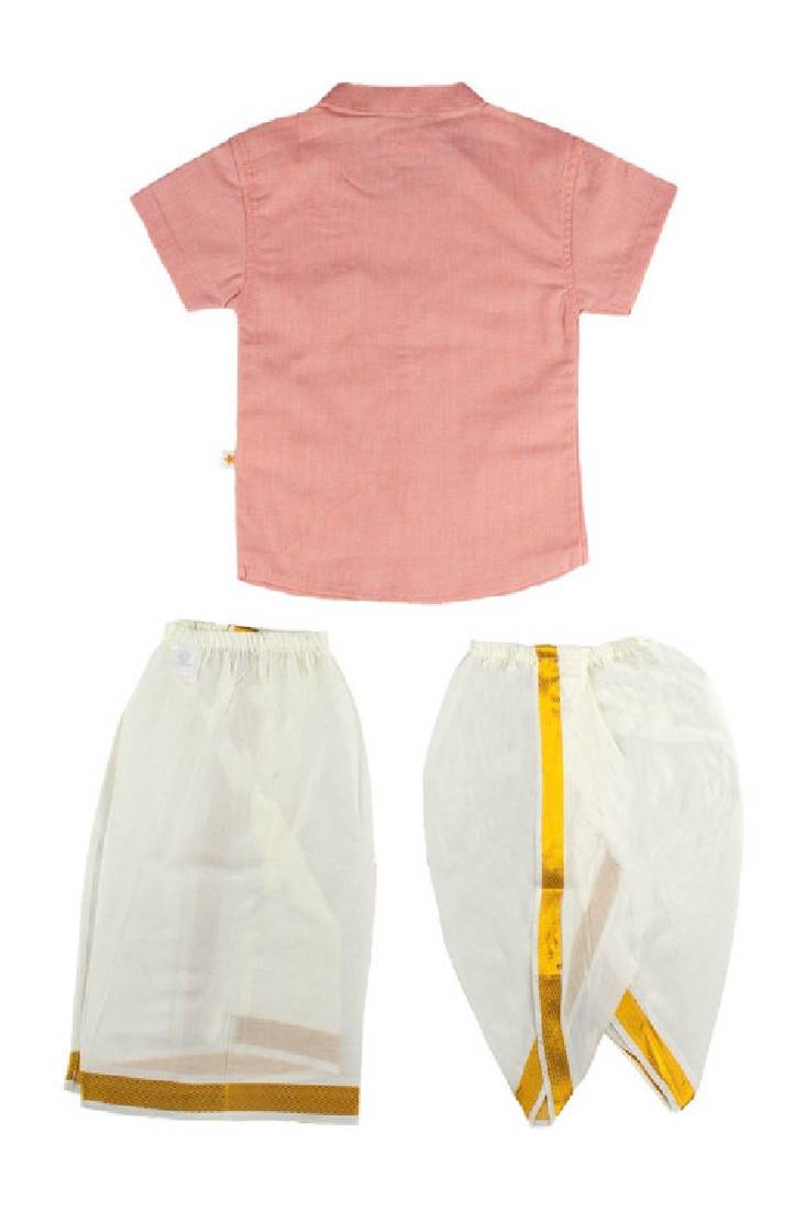 Pink plain cotton blend shirt veshti dhoti-kurta