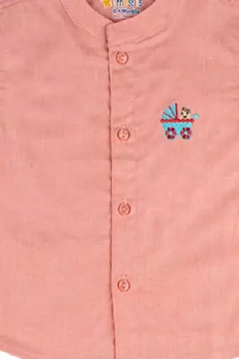 Pink plain cotton blend shirt veshti dhoti-kurta