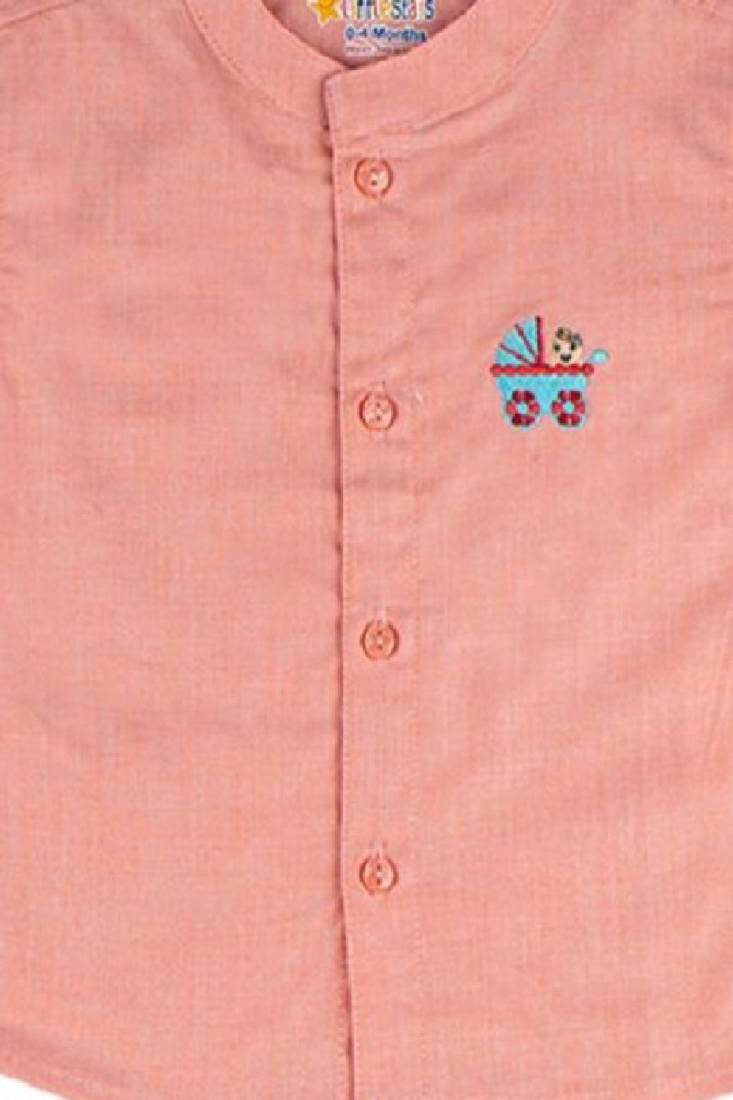 Pink plain cotton blend shirt veshti dhoti-kurta