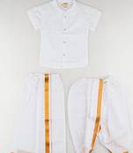 White cotton blend shirt veshti - ramraj newborn baby traditional set