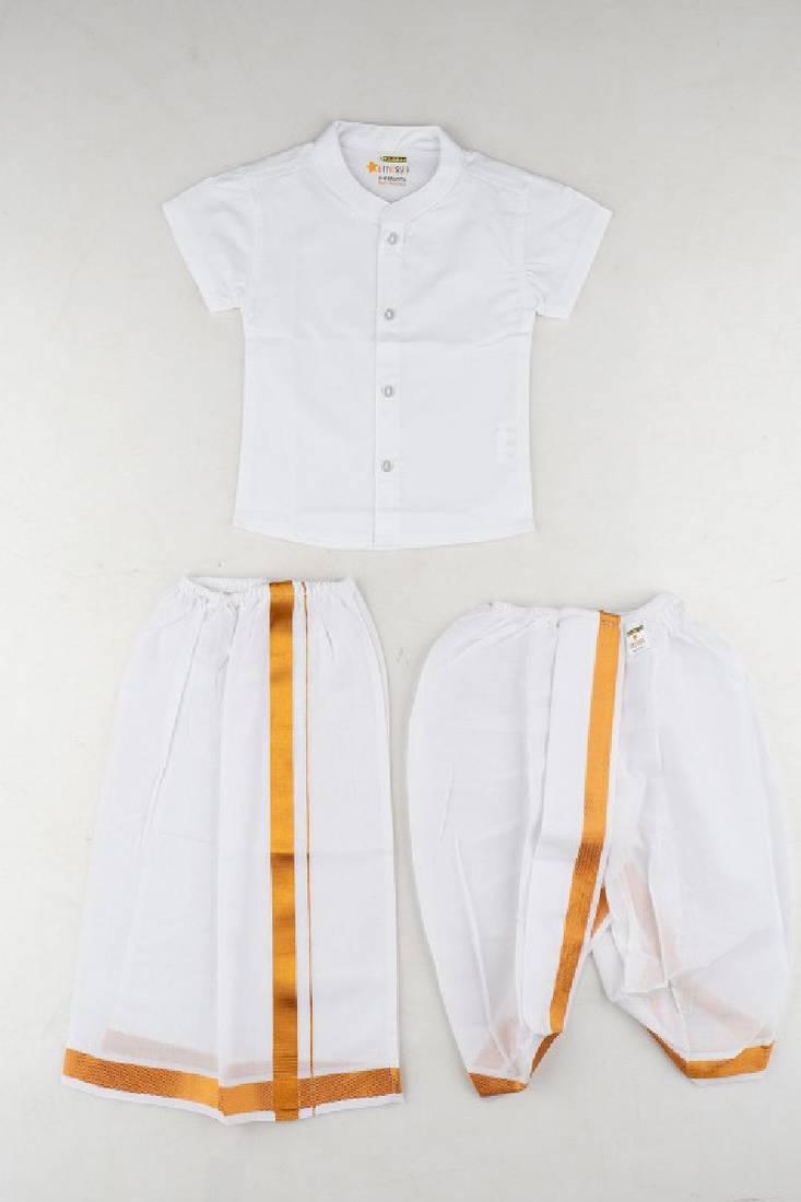 White cotton blend shirt veshti - ramraj newborn baby traditional set