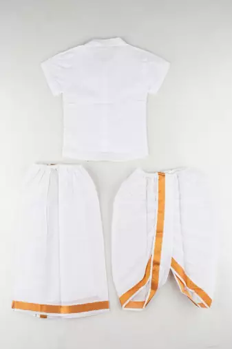 White cotton blend shirt veshti - ramraj newborn baby traditional set